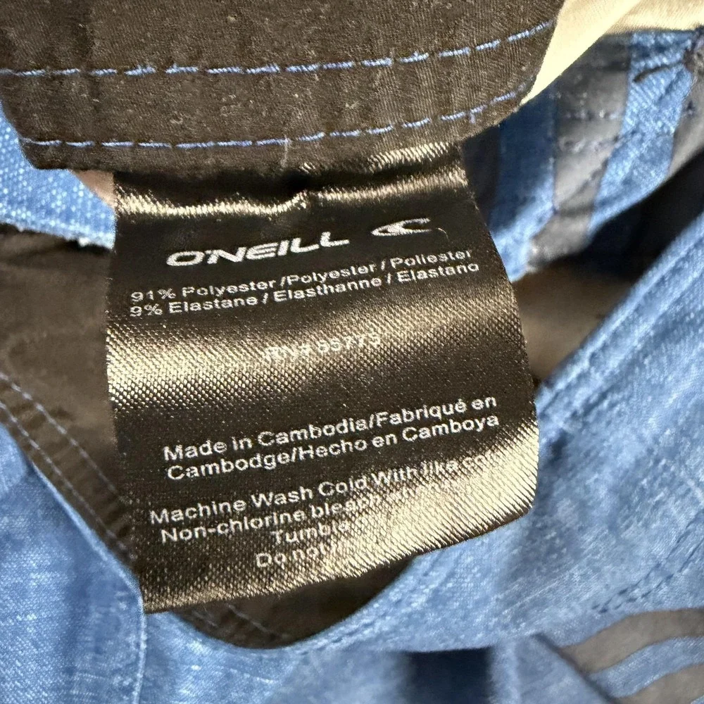 O'Neill Board Shorts Mens 38 Blue Stripe Swim Trunks Cargo Pocket Stretch